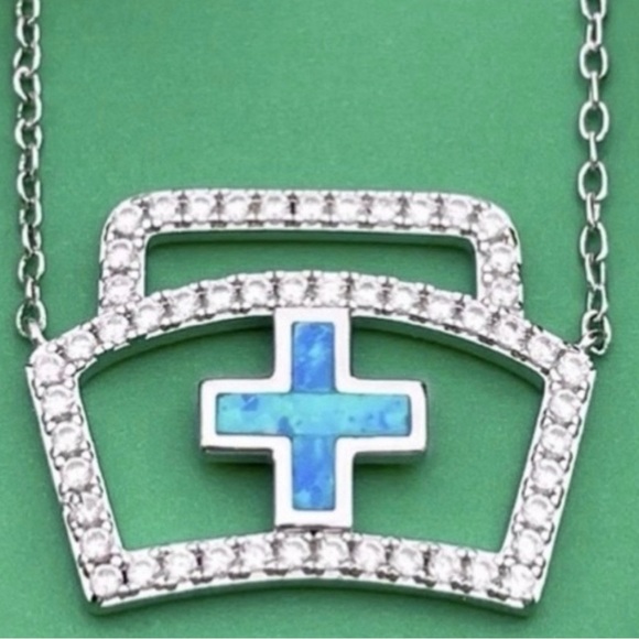 Nurse Hat Necklace Blue Fire Opal - Picture 2 of 6